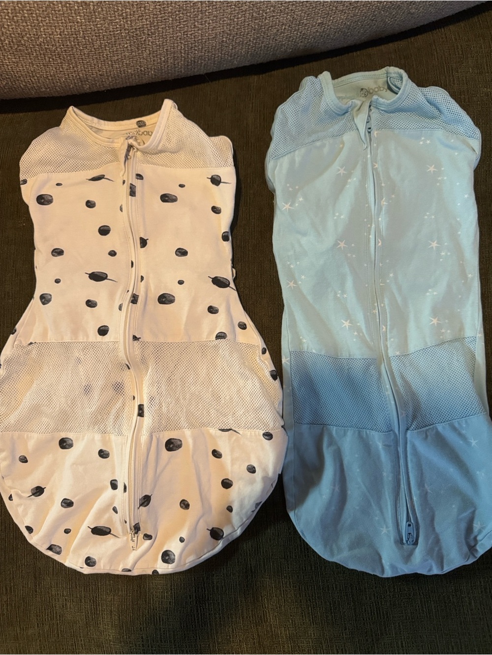 2 Happiest Baby Swaddles - Blue Star & White Dot Designs